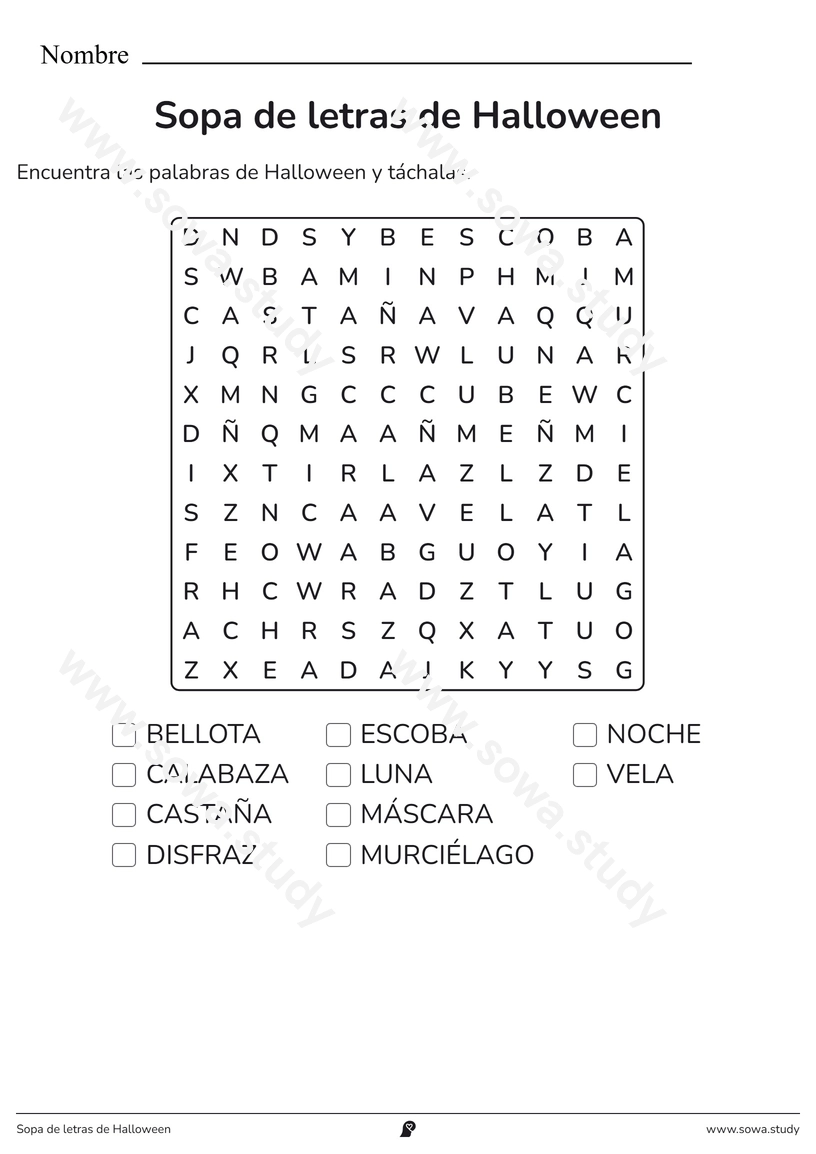Sopa de letras de Halloween – ficha para imprimir