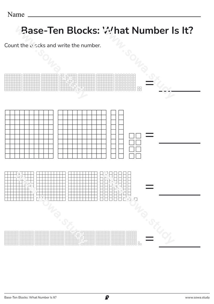 Base-Ten Blocks: What Number Is It? – free printable worksheet