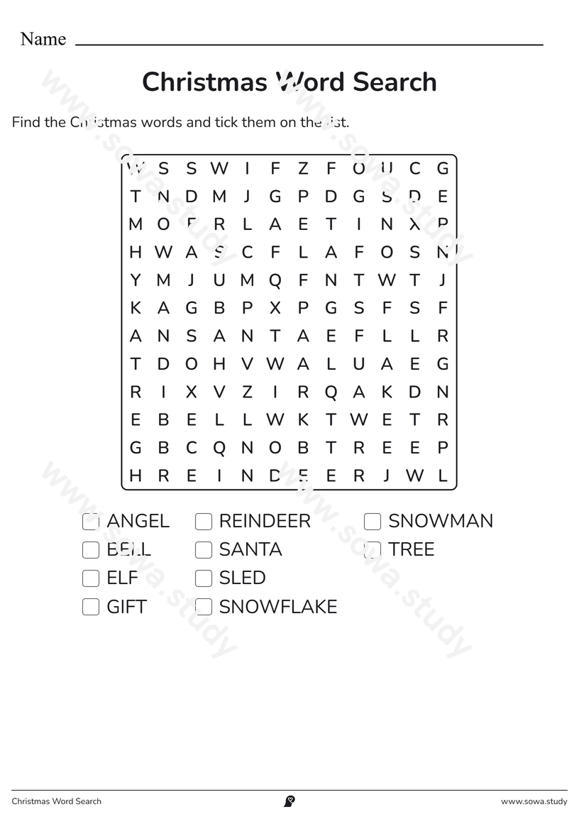 Christmas Word Search – free printable worksheet