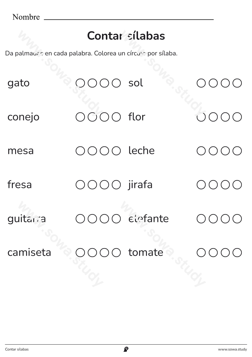 Contar sílabas – ficha imprimible gratis