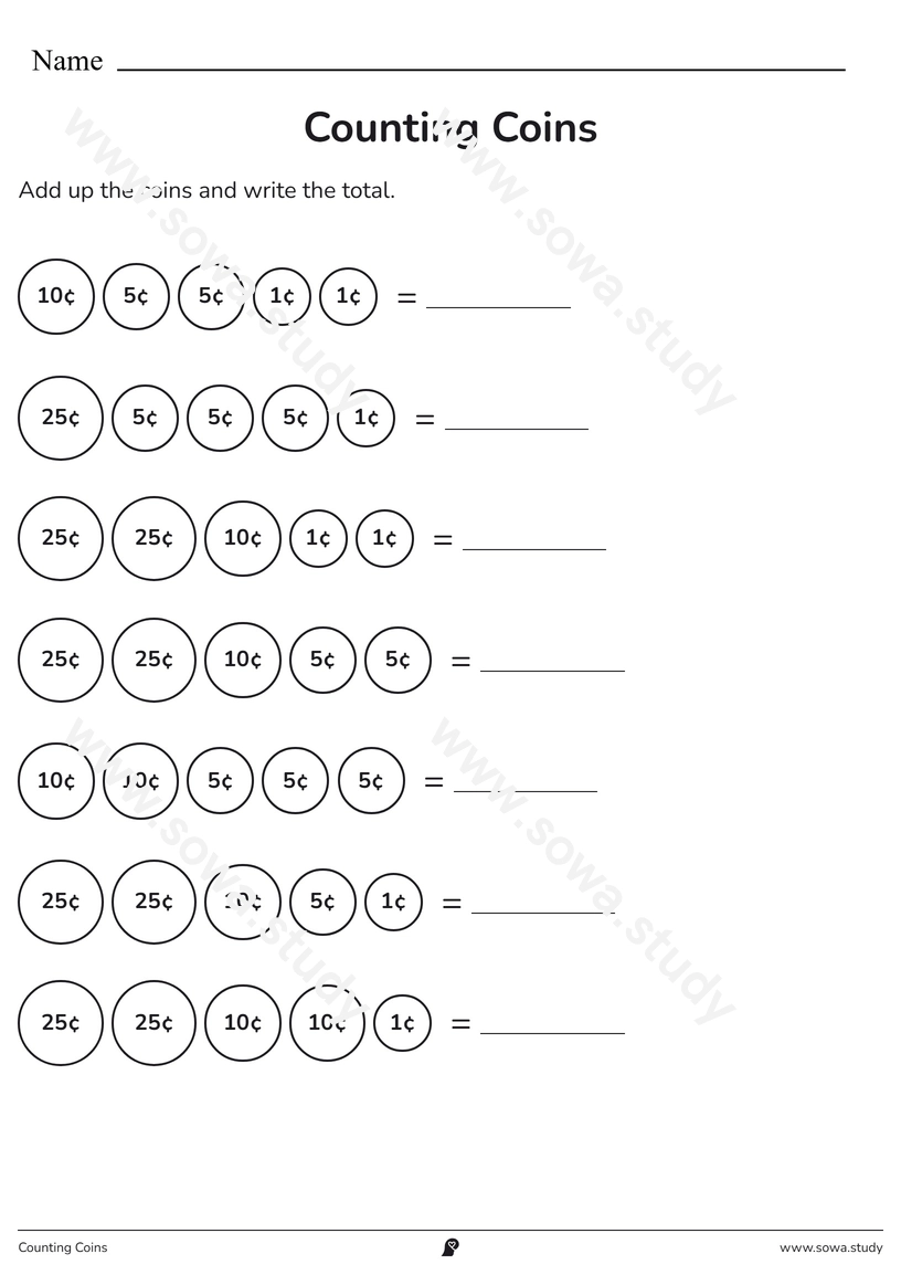 Counting Coins – free printable worksheet