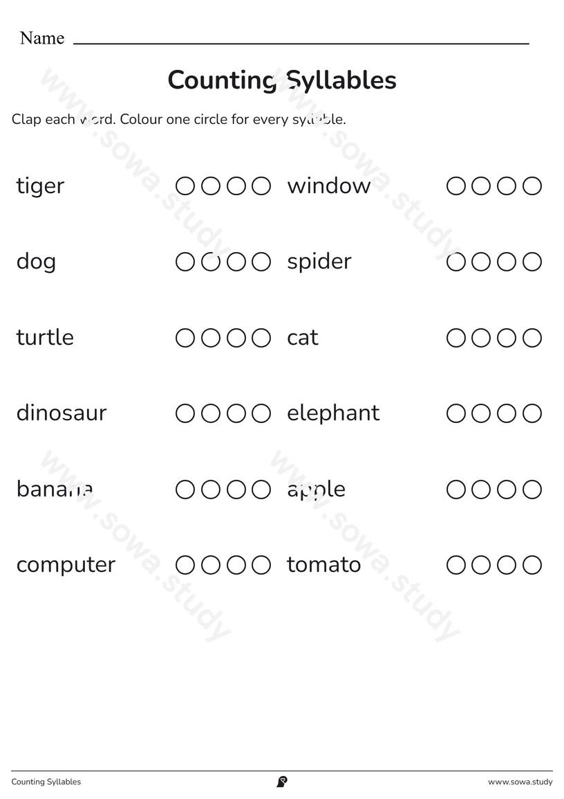 Counting Syllables – printable worksheet