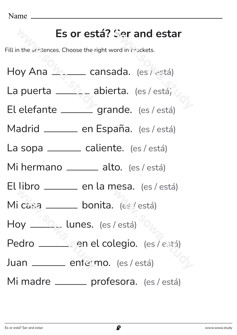 Es or está? Ser and estar – free printable worksheet