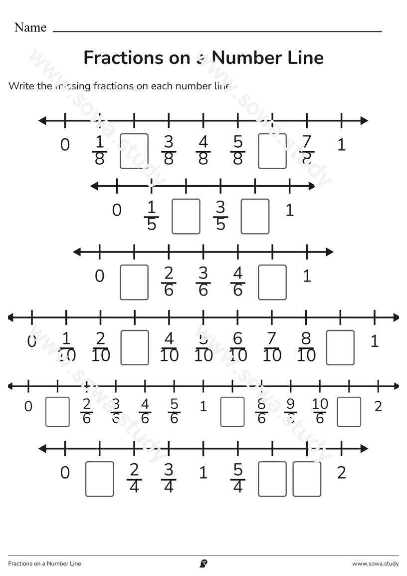 Fractions on a Number Line – free printable worksheet