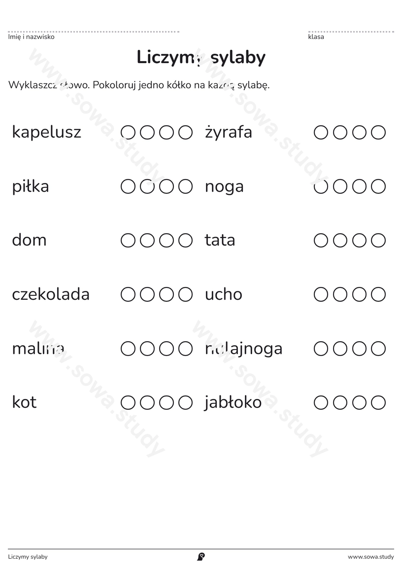 Liczymy sylaby – karta pracy do druku