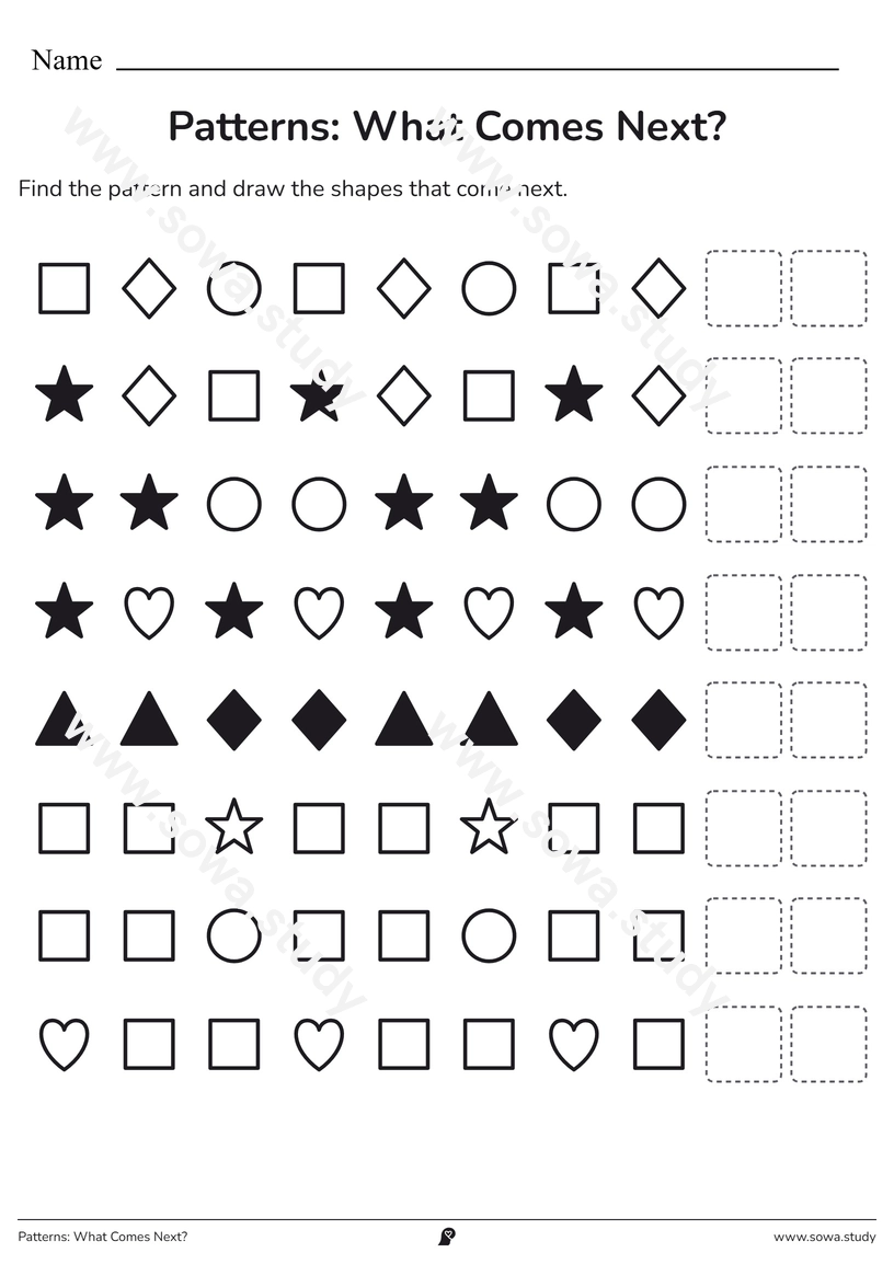 Patterns: What Comes Next? – free printable worksheet