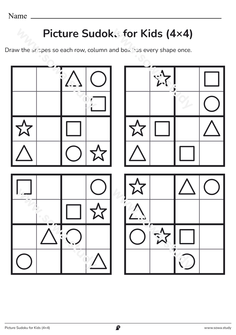 Picture Sudoku for Kids (4×4) – printable worksheet