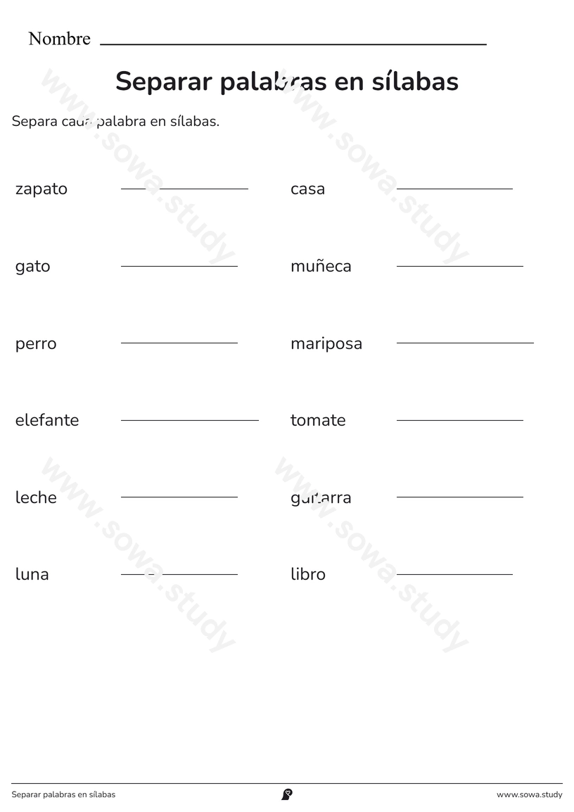 Separar palabras en sílabas – ficha para imprimir