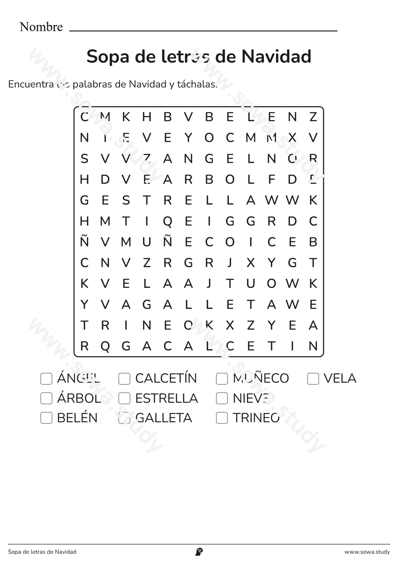 Sopa de letras de Navidad – ficha imprimible gratis