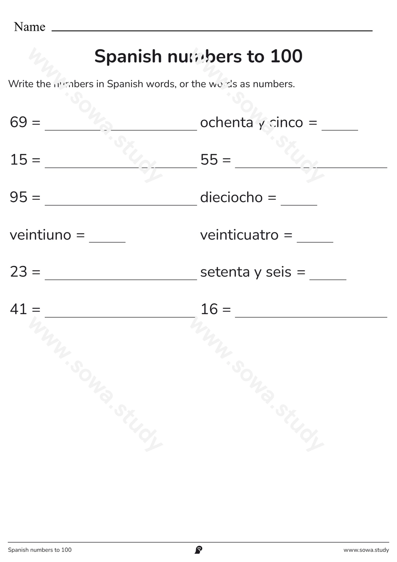 Spanish numbers to 100 – free printable worksheet