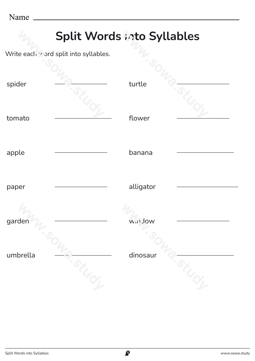 Split Words into Syllables – free printable worksheet