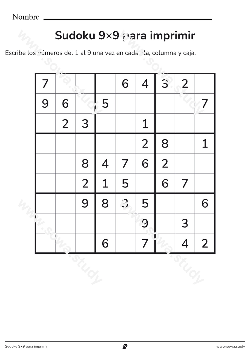 Sudoku 9×9 para imprimir – ficha imprimible gratis