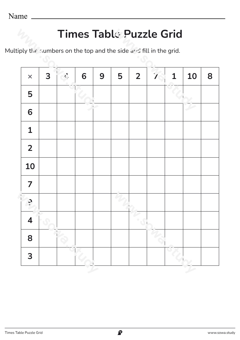 Times Table Puzzle Grid – printable worksheet