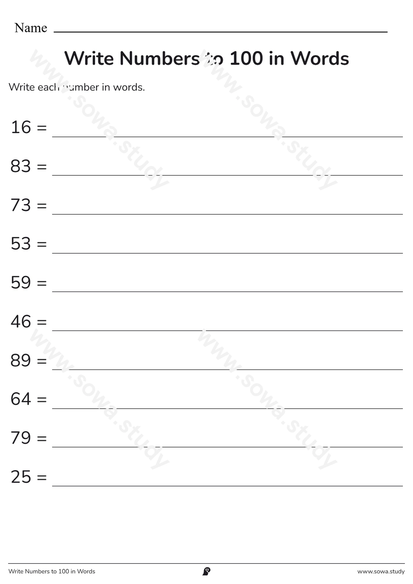 Write Numbers to 100 in Words – free printable worksheet