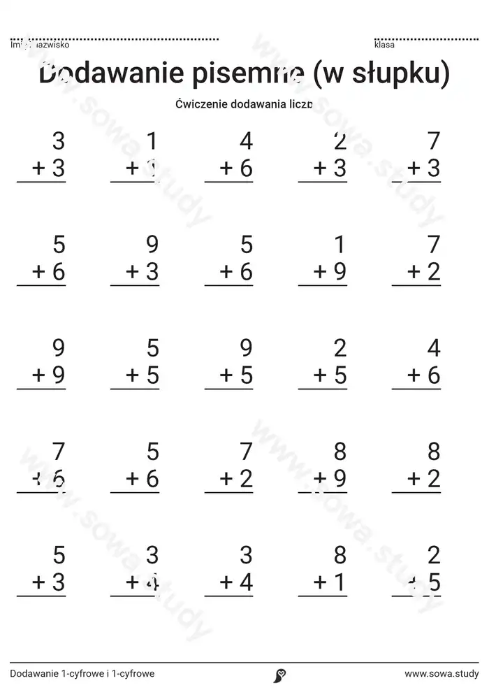 Dodawanie 1-cyfrowe i 1-cyfrowe Dodawanie 1-cyfrowe i 1-cyfrowe worksheet