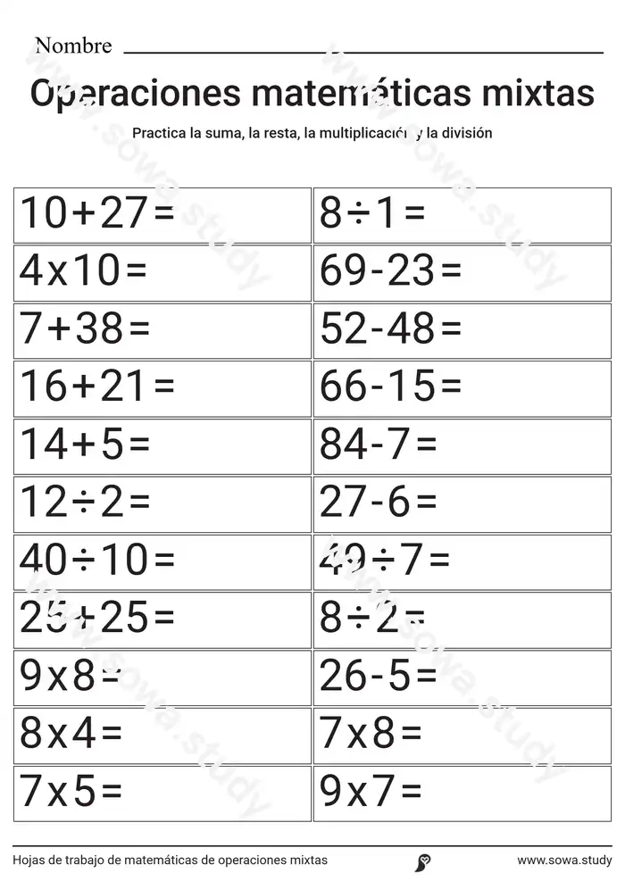 Hojas de trabajo de matemáticas de operaciones mixtas Hojas de trabajo de matemáticas de operaciones mixtas worksheet