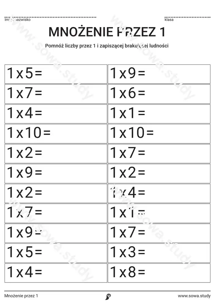 Mnożenie przez 1 Mnożenie przez 1 worksheet