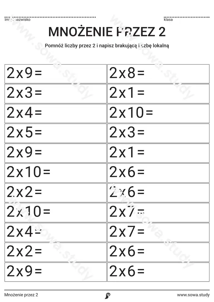 Mnożenie przez 2 Mnożenie przez 2 worksheet