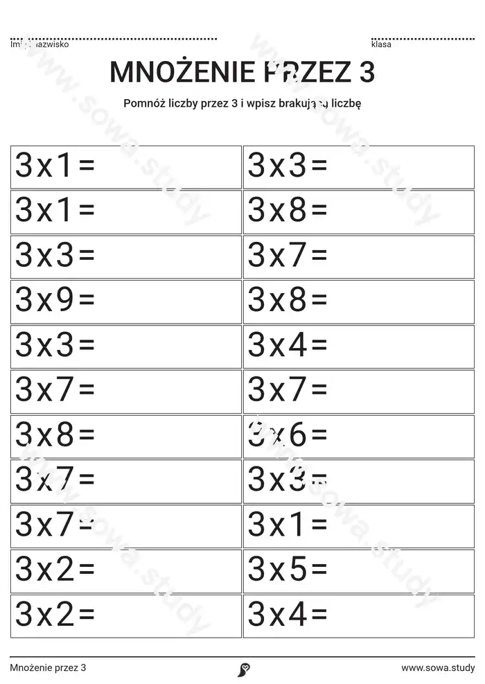 Mnożenie przez 3 Mnożenie przez 3 worksheet