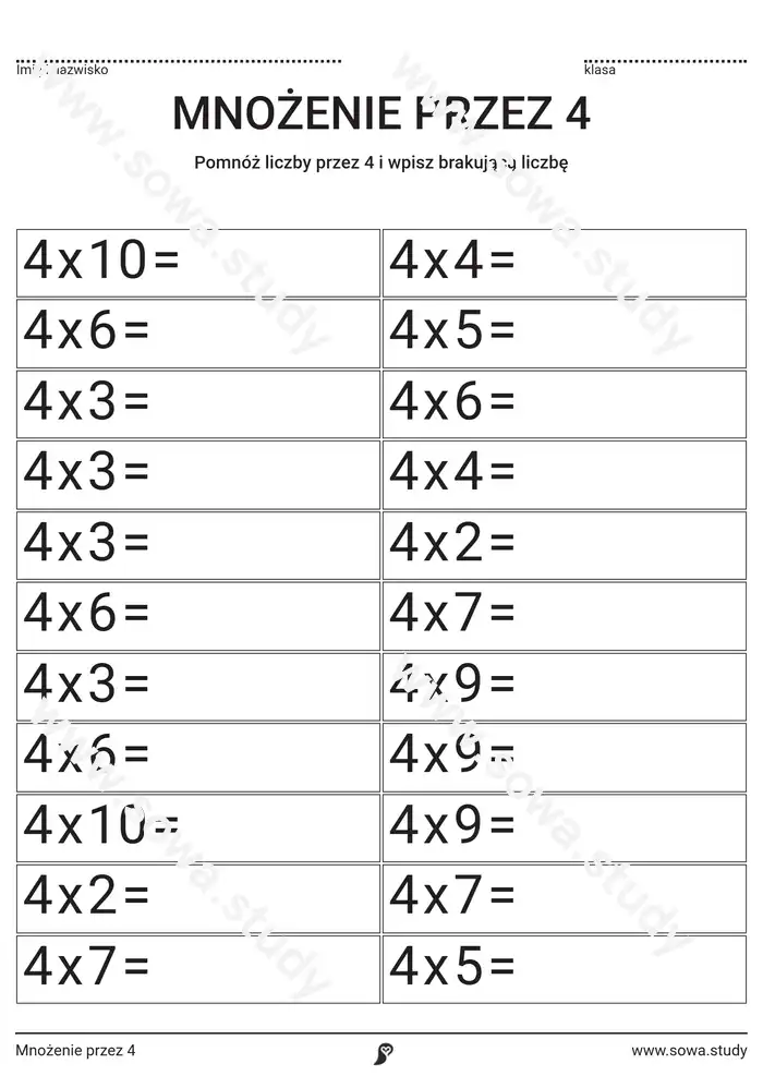 Mnożenie przez 4 Mnożenie przez 4 worksheet