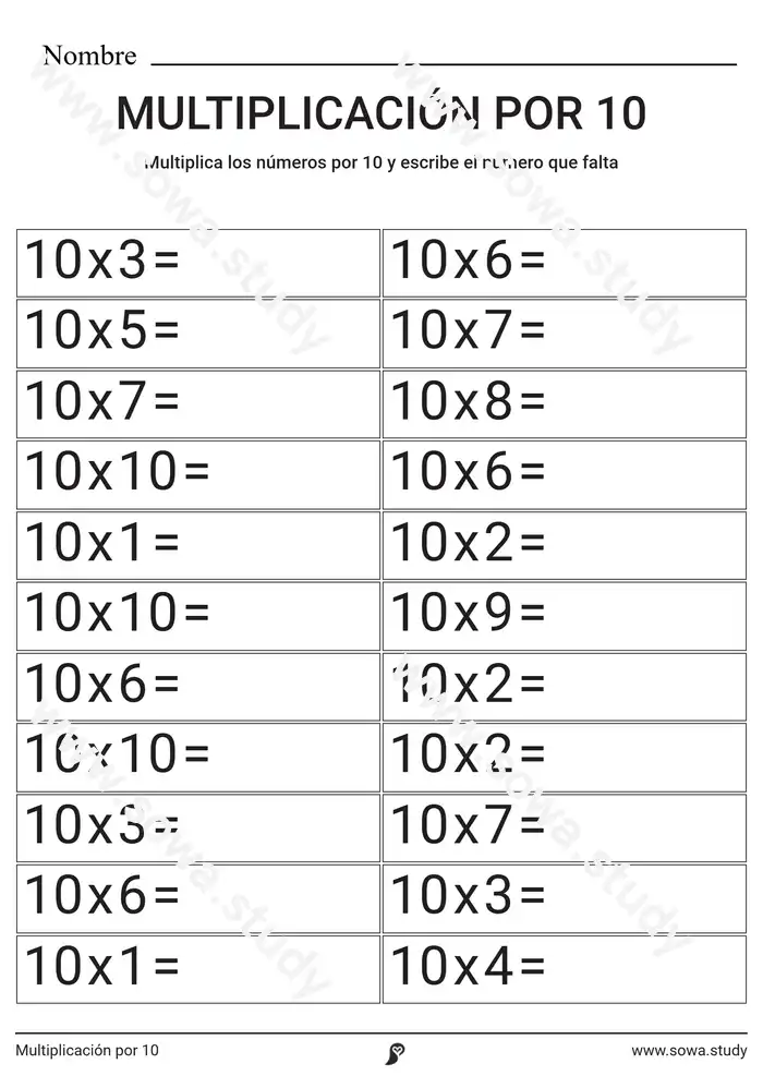 Multiplicación por 10 Multiplicación por 10 worksheet