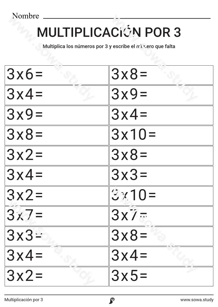 Multiplicación por 3 Multiplicación por 3 worksheet