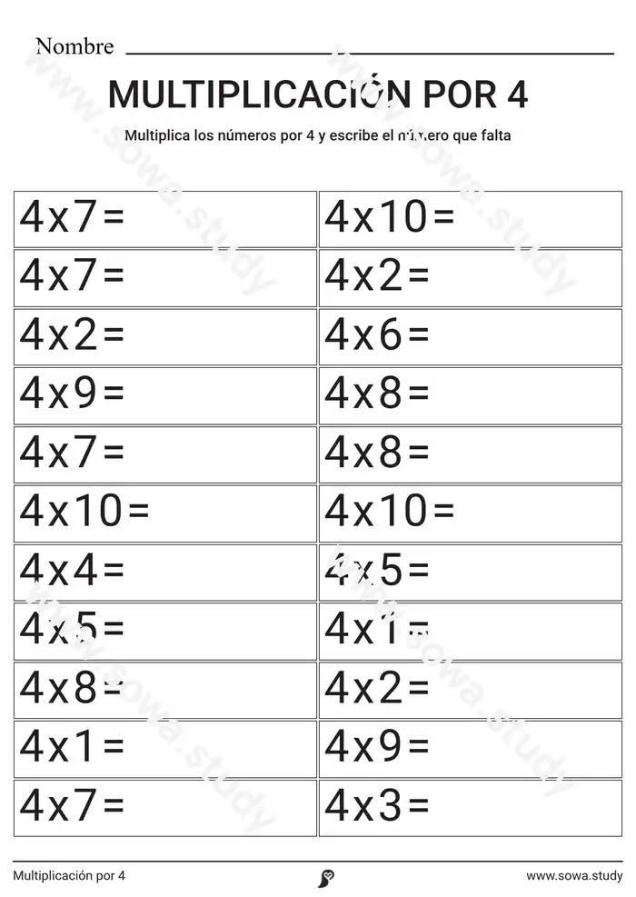 Multiplicación por 4 Multiplicación por 4 worksheet