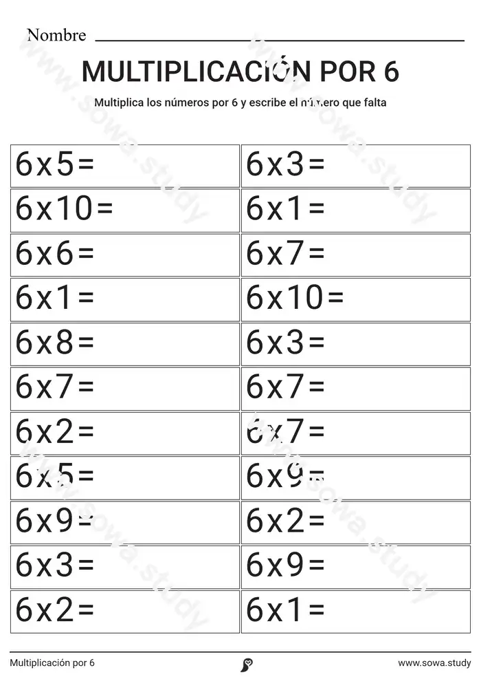 Multiplicación por 6 Multiplicación por 6 worksheet