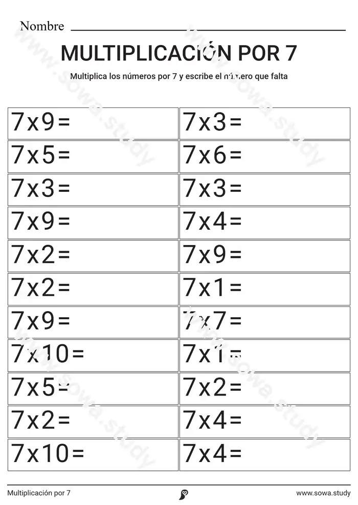 Multiplicación por 7 Multiplicación por 7 worksheet