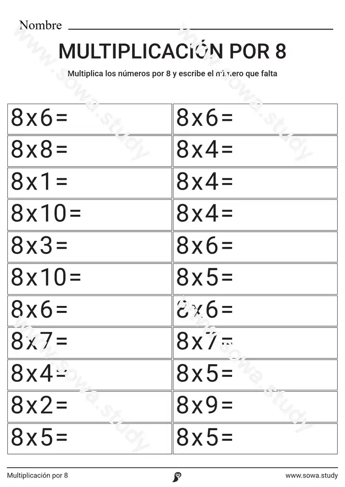 Multiplicación por 8 Multiplicación por 8 worksheet