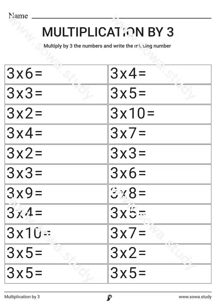 Multiplication by 3 Multiplication by 3 worksheet