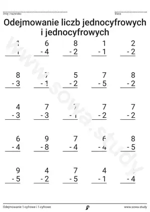 Odejmowanie 1-cyfrowe i 1-cyfrowe
