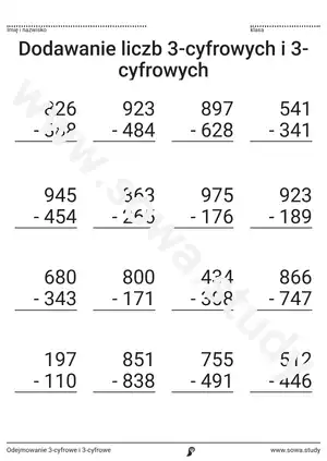 Odejmowanie 3-cyfrowe i 3-cyfrowe