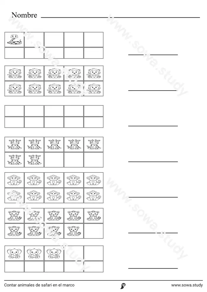 Contar animales de safari en el marco Contar animales de safari en el marco worksheet