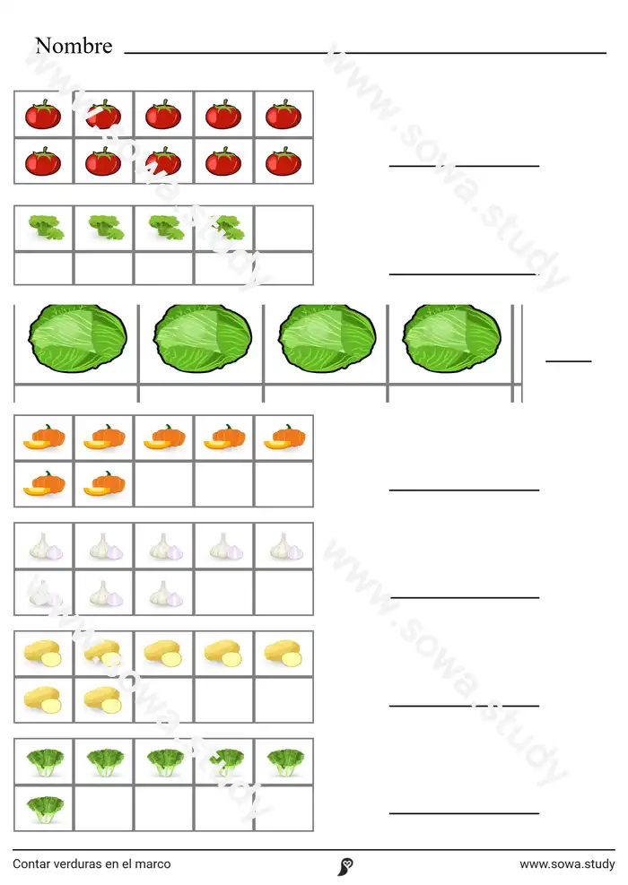 Contar verduras en el marco Contar verduras en el marco worksheet