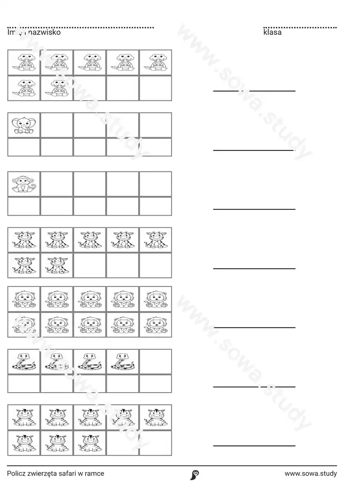 Policz zwierzęta safari w ramce Policz zwierzęta safari w ramce worksheet